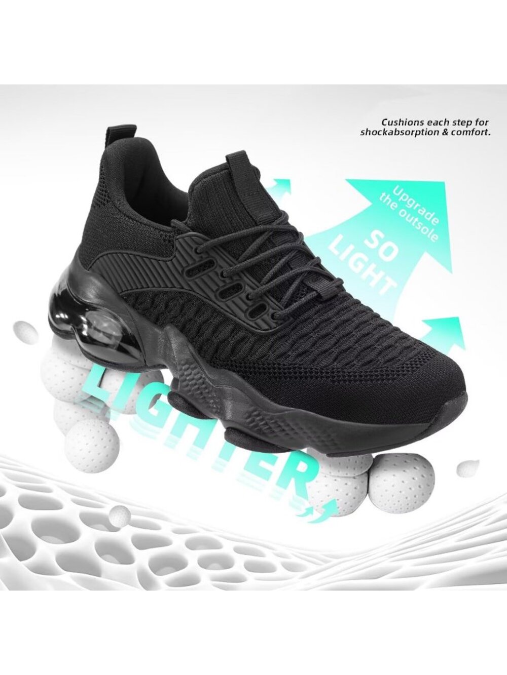 Women's Black Comfortable Stylish Casual Fashion Tennis Non Slip Work Sneakers - Picture 5 of 6